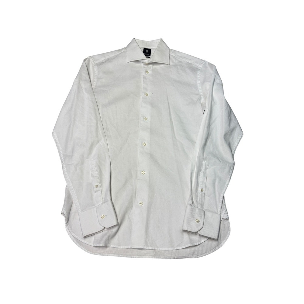 Boggi Milano Mens Slim Fit White Honeycomb Cotton Dress Shirt 15.75 40